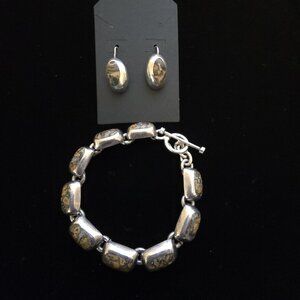 Rare Silpada Leopard Jasper Bracelet & Earrings Set B0016 W0314 Sterling Silver